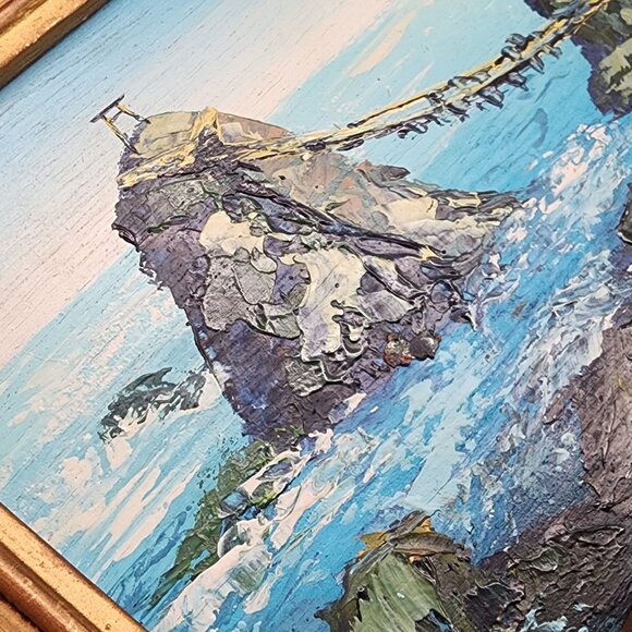 Signed Original Oil on Board Painting Ocean Surf 5" x 7" Framed Vintage Brioni - Picture 8 of 14